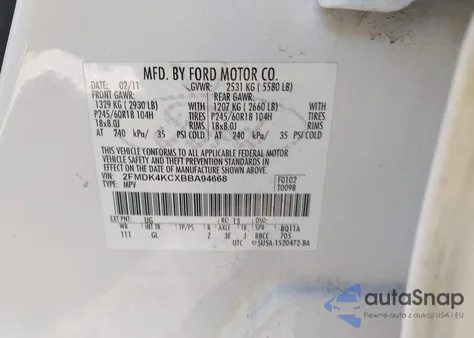 2011 Ford Edge Limited z USA, uszkodzony, nr VIN 2FMDK4KCXBBA94668